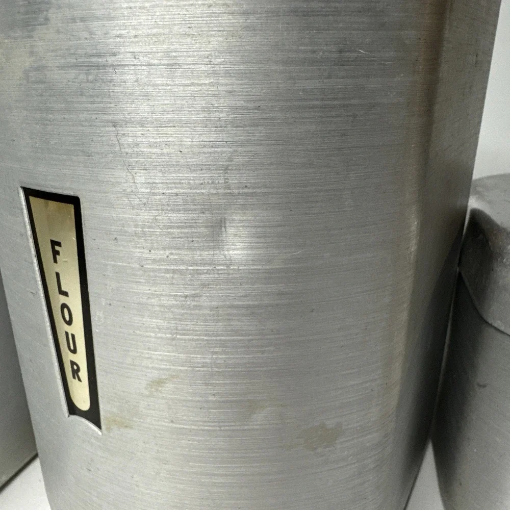 Vintage Set of (4) 1950s Kromex Aluminum Mid Century Canister Set Farm House